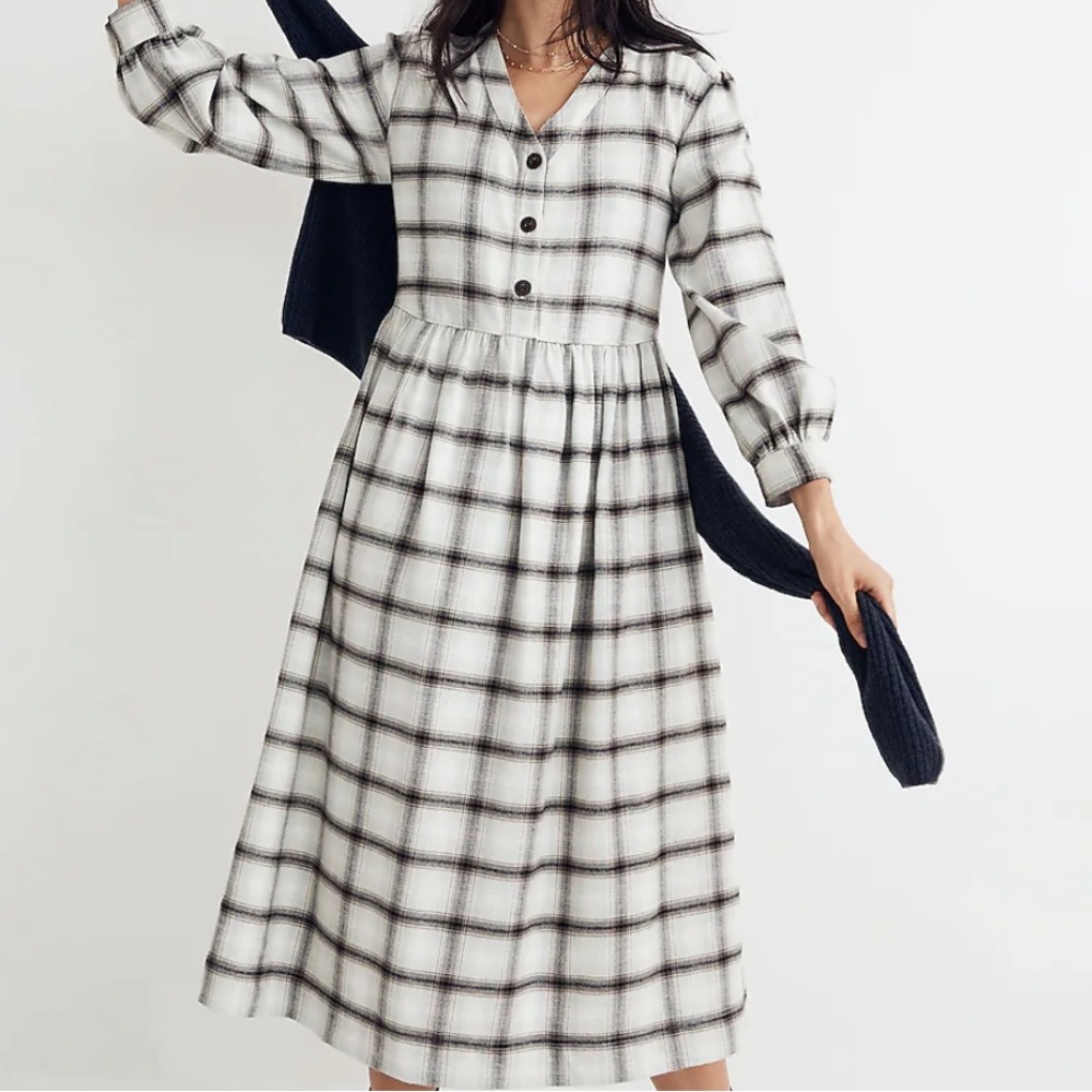 NWT Madewell Flannel Button-Front Midi Dress